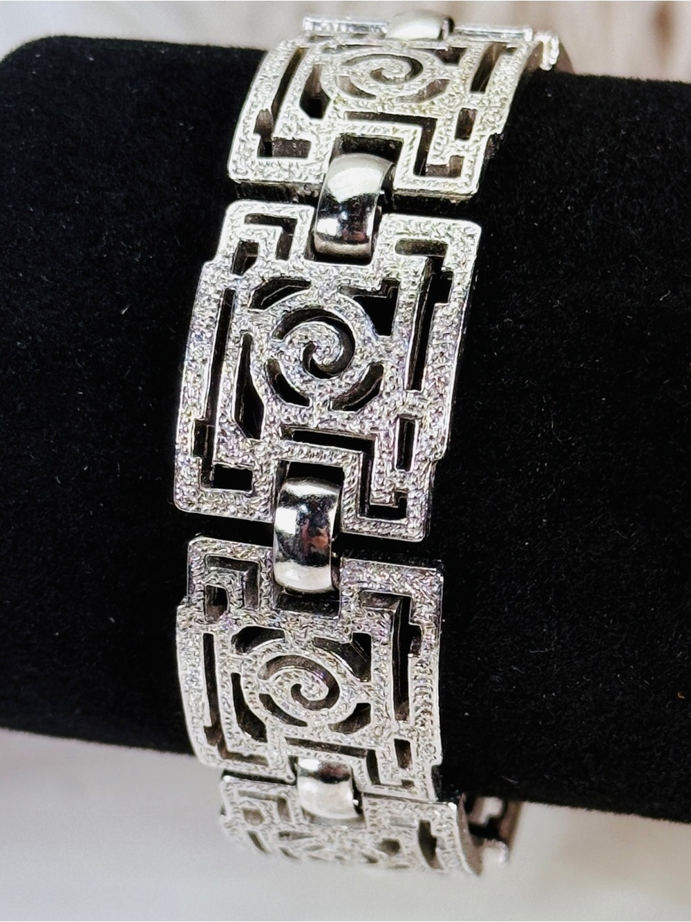 Vintage Silvertone Crown Trifari Geometric Bracelet